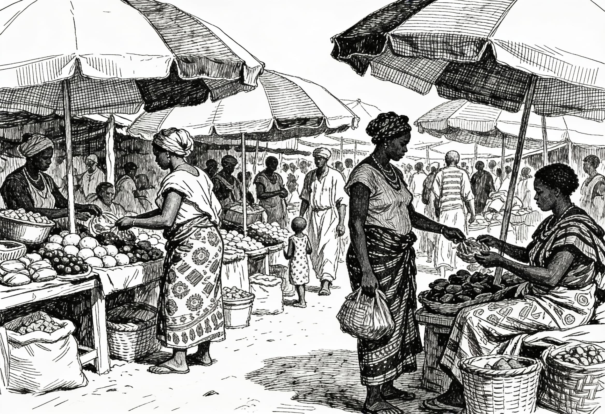 Jour de marché par Fatou Diabaté — Encre, dessin